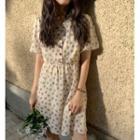 Short-sleeve V-neck Floral Print Midi Dress / Mini A-line Dress