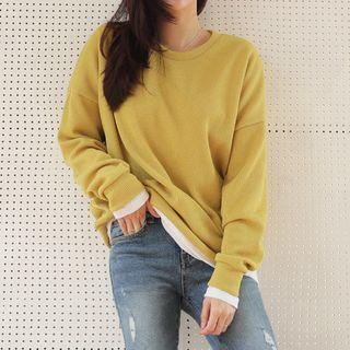 Drop-shoulder Ribbed Colored Sweatshirt
