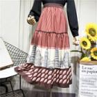 Striped Panel Patterned Midi Skirt