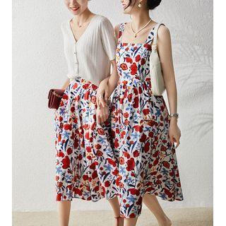 Spaghetti Strap Floral Midi A-line Dress / Skirt
