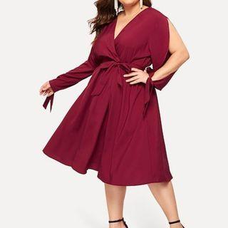 Cold-shoulder Tie-front A-line Dress