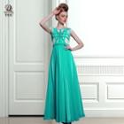 Short-sleeve Strapped Evening Gown