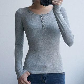 Lace-trim Ribbed Slim-fit Henley