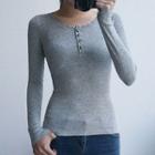 Lace-trim Ribbed Slim-fit Henley
