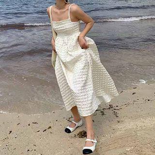 Spaghetti Strap Textured Midi A-line Dress