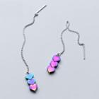 925 Sterling Silver Iridescent Heart Dangle Earring S925 Silver - Threader Earring - One Size
