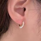 Beaded Hoop Stud Earring 1 Pair - Gold & White - One Size