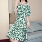 Leaf Short-sleeve A-line Dress
