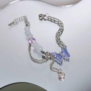 Butterfly Faux Crystal Alloy Bracelet C348 - Purple & Silver - One Size