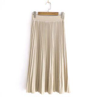 Knit Midi A-line Pleated Skirt