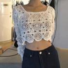 Cropped Pointelle Knit Top As Shown In Figure - One Size