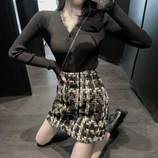 Lace Trim Ribbed Knit Top Black - One Size