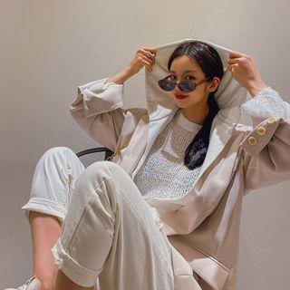 Detachable-hooded Single-breasted Blazer