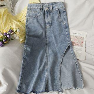 Irregular Cutout Denim Midi Skirt