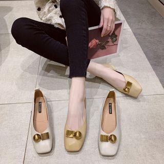 Square-toe Buckle Block Heel Pumps