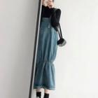 Ruched Midi Denim Pinafore Dress