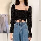 Bell-sleeve Floral Print Cropped Blouse Black - One Size