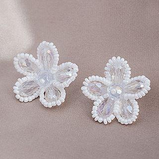 Bead Floral Stud Earring 1 Pair - E5326 - White - One Size