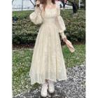 Long-sleeve Halter Midi A-line Dress White - One Size