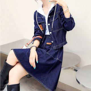 Hooded T-shirt / Denim Jacket / A-line Denim Skirt / Set