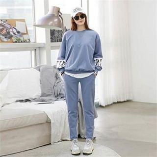 Set: Round-neck Lettering Sweatshirt + Sweat Pants