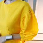 Puff-shoulder Linen-blend A-line Long Dress