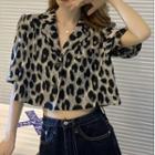 Leopard Print Crop Shirt Black & Gray - One Size