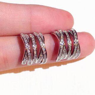 Rhinestone Layered Mini Hoop Earring 1 Pair - Silver - One Size