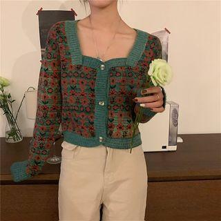 Square-neck Cropped Flower Knit Top As Shown In Figure - One Size