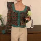 Square-neck Cropped Flower Knit Top As Shown In Figure - One Size