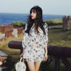 Set: Floral Pattern Cover-up + Bikini Top + Bottom