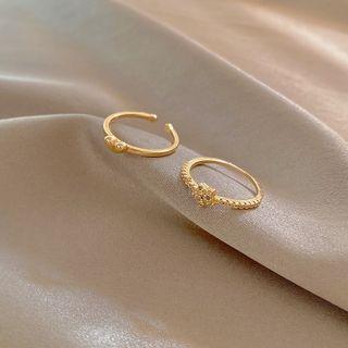 Rhinestone / Alloy Open Ring J584 - 1 Pc - Gold - One Size