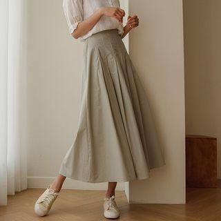 Pintuck Long Cotton / Denim Skirt