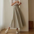 Pintuck Long Cotton / Denim Skirt