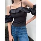 Cold-shoulder Ruffle Slim-fit Top