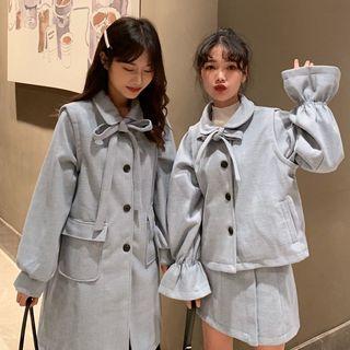 Tie-neck Button Coat/ Button Jacket/ A-line Skirt/ Set