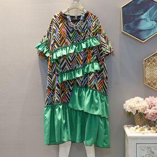 Ruffle Short-sleeve T-shirt Dress Green - One Size