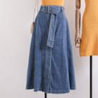 High-waist Button-down Denim Skirt