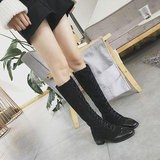 Lace Up Faux Leather Tall Boots