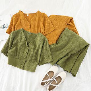 Set: V-neck Top + Midi Skirt