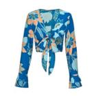 Tie-front Long-sleeve Floral Top