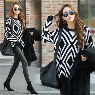 Patterned Long Knit Top Black - One Size