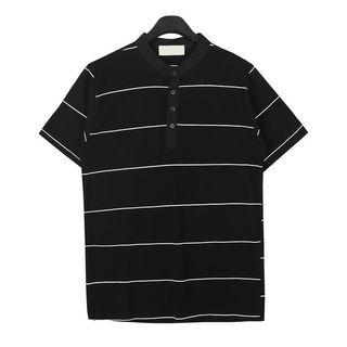 Plus Size Mandarin-collar Striped Polo Shirt