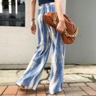 Printed Crystal-pleat Culottes Blue - One Size