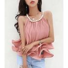 Pearly Halter Crystal-pleat Top