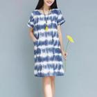Print Short-sleeve Linen Cotton Dress