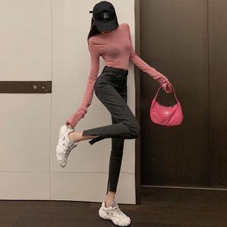 Side-slit Cropped Skinny Jeans