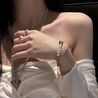 Faux Pearl Alloy Layered Bracelet White Faux Pearl - Silver - One Size