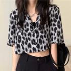Leopard Print Short-sleeve Blouse As Shown In Figure - One Size