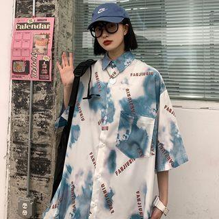 Lettering Tie-dye Print Shirt